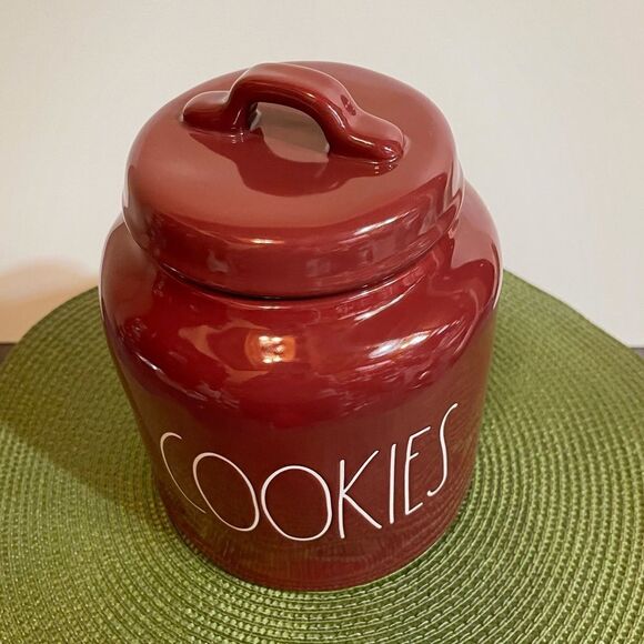 Rae Dunn ceramic Burgundy “Cookies” cookie jar NWOT - Picture 3 of 9